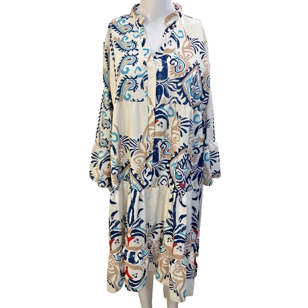 Womans Boho Paisley Print Tunic Dress Size XL Tiered Flowy Peasant Western Vacay